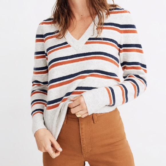 Madewell V-Neck Striped Soft Sweater - Picture 1 of 7